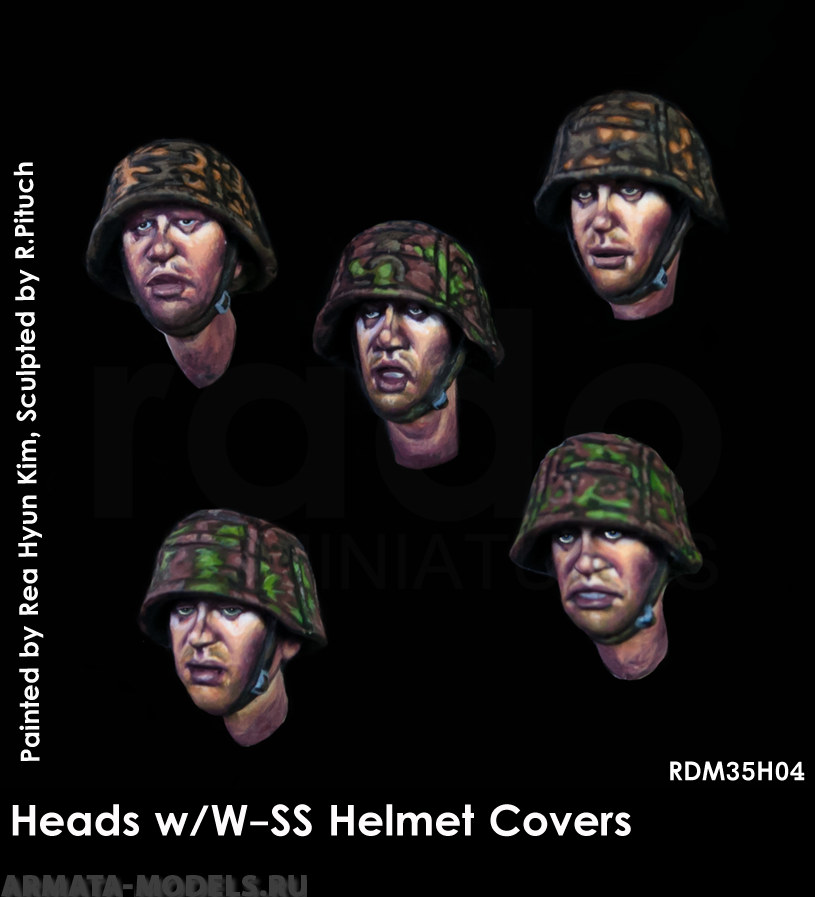 RDM35H04 Немецкие головы в касках Heads w/W-SS helmet cover (5 pcs.) RADO MINIATURES
