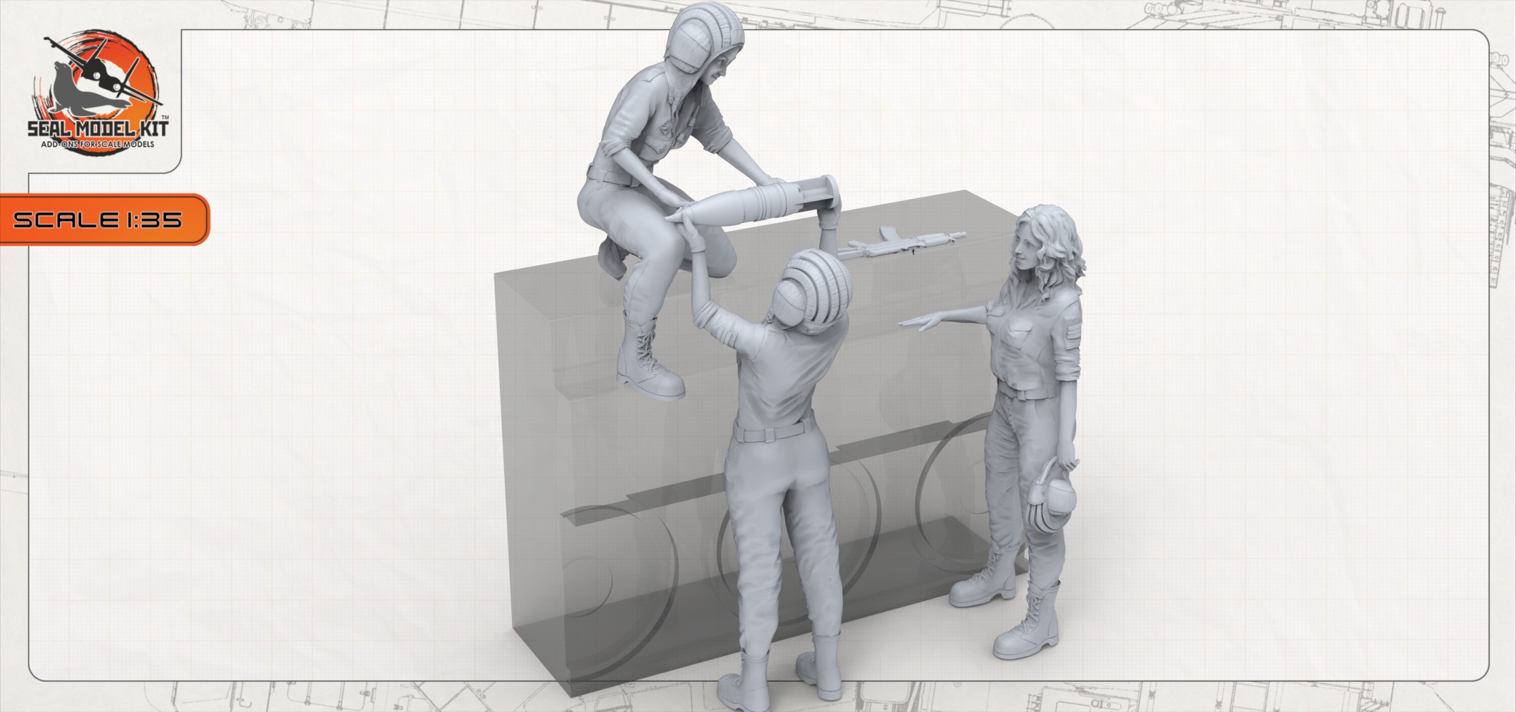 smk35011 девушки-танкистки РФ (3 фигуры) (Не для свободной продажи) Seal Model Kit