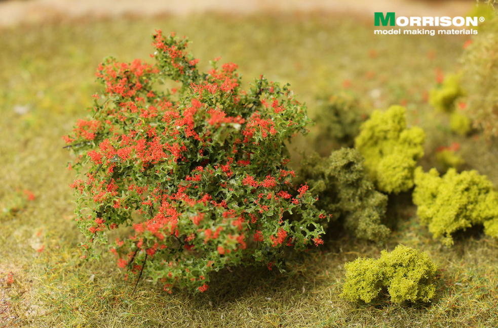 011kr002 Красный куст для макета леса или цветущего сада