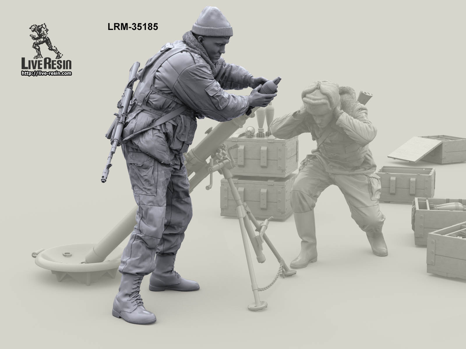 LRM35185 Военнослужащие ВВ, рассчет 82 мм миномета ведет огонь - 1 Live Resin