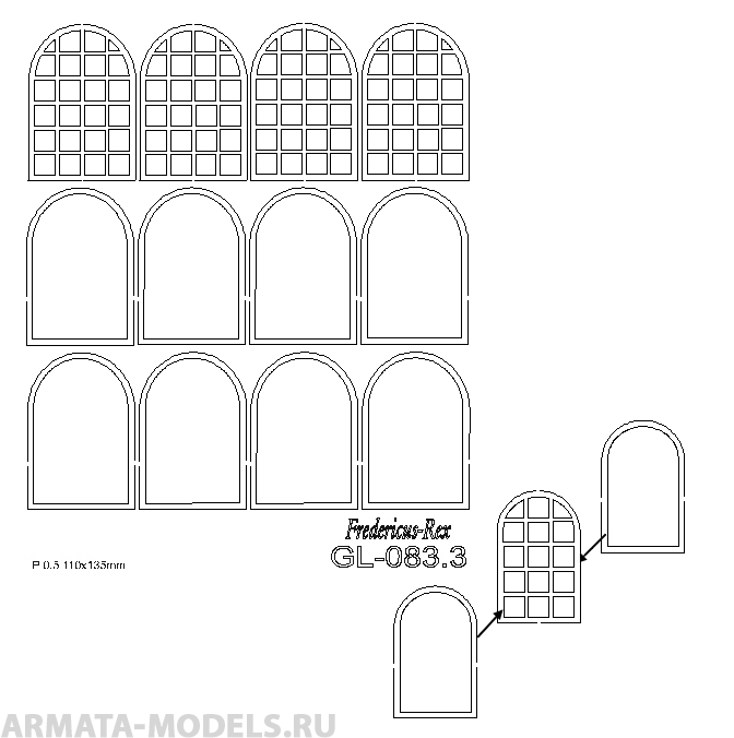 GL0833 Windows 38x26mm - 4 pcs. 54mm