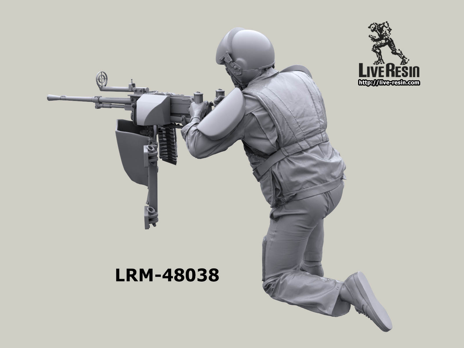LRM48038 Советский бортмеханик-стрелок вертолета, стоящий на одном колене. Война в Афганистане, фигура 7 Live Resin