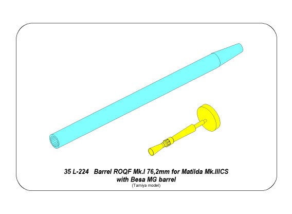 ABR-35-L-224  Дополнения для  Barrel ROQF Mk.I 76,2mm for Matilda Mk.IIICS  with Besa MG barrel для Tamiya 1/35