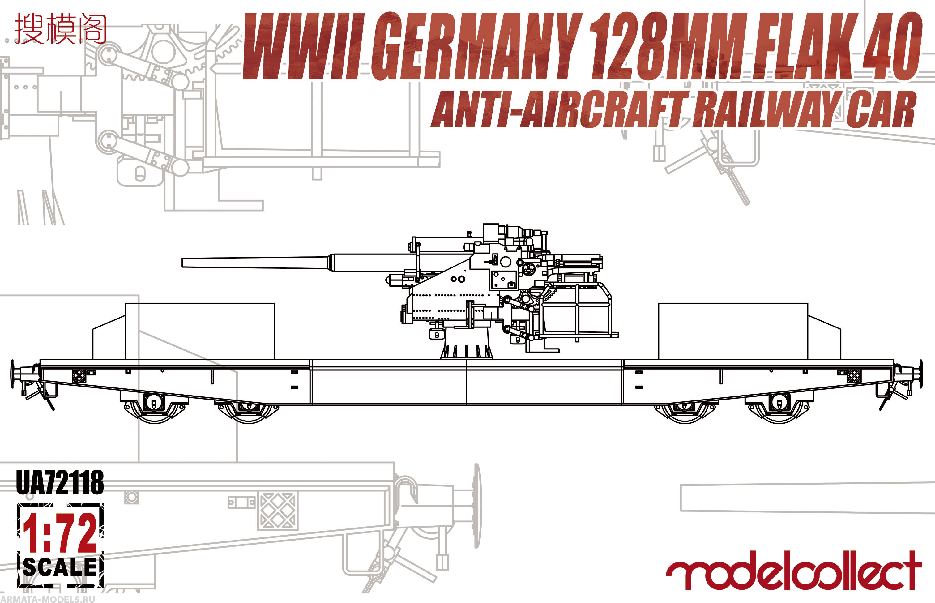 UA72118 WWII Germany 128mm Flak 40 Anti-Aircraft Railway Car