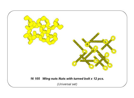 ABR-16-105  Дополнения для  Wing nuts with turned bolt x 12 pcs. универсальный набор 1/16