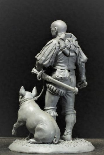 VD-54011(M). Немецкий ландскнехт со свиньей, 16 век. 54 мм. Материал - белый металл. Chronos Miniatures