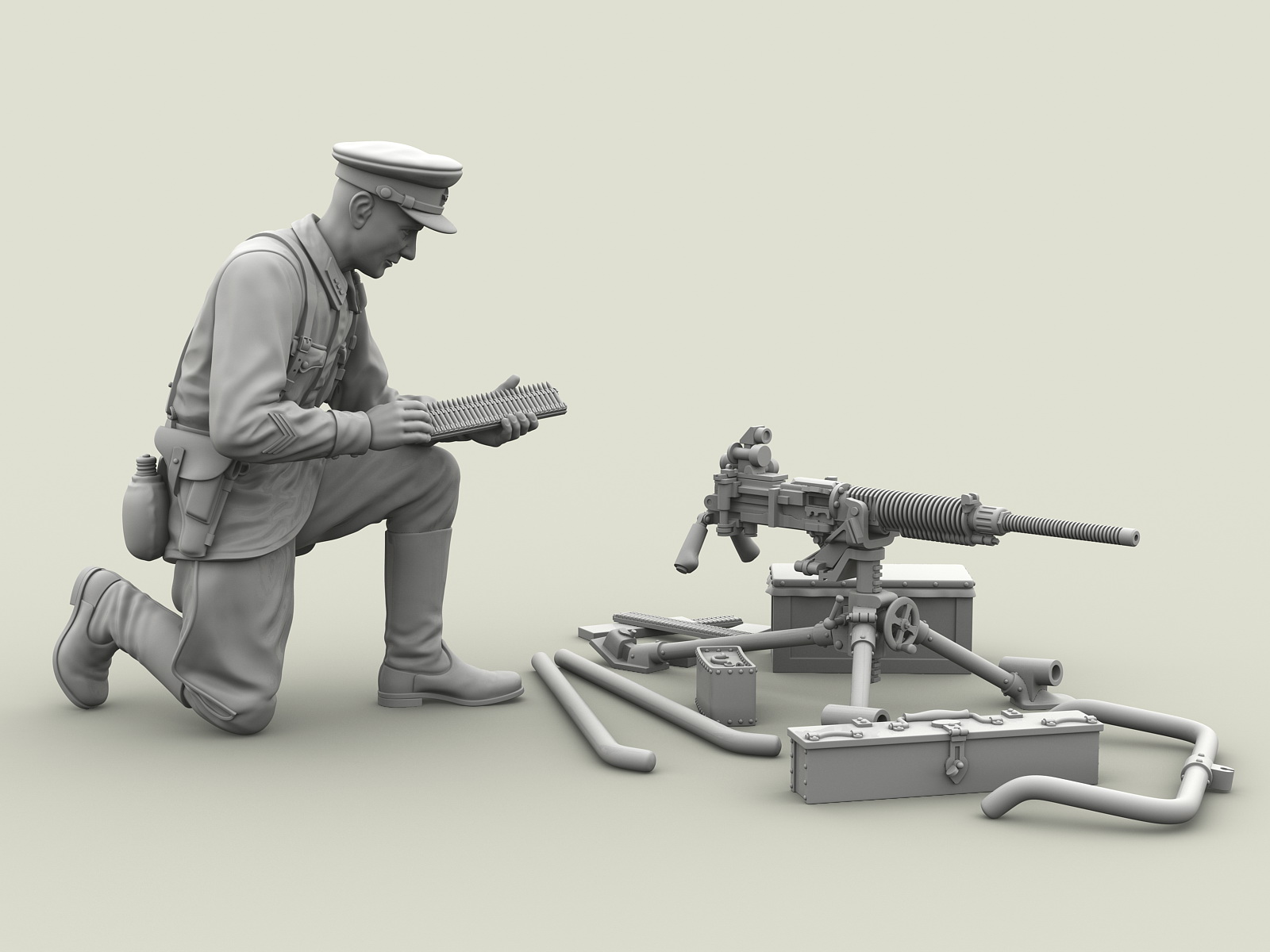 3123SOGA Старший лейтенант РККА с трофейным японским пулемётом Тип 92. Халхин-Гол. 1939 г. SOGA Miniatures