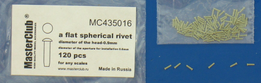 MC435016  плоская сферическая заклепка, диаметр-0.9mm;  диаметр отверстия для монтажа-0.6mm;  120 шт.