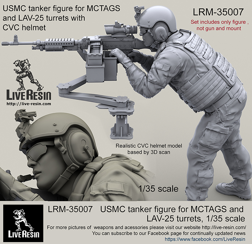 LRM35007 Фигурка солдата Корпуса Морской Пехоты США в танковом шлеме CVC подходит для размещения в башнях MCTAGS и LAV-25