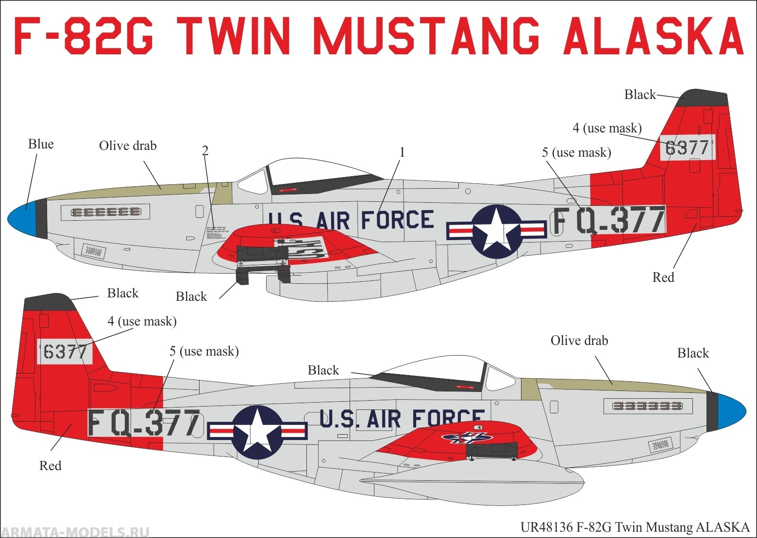 UR48136 Декали для F-82G Twin Mustang Alaska+masks