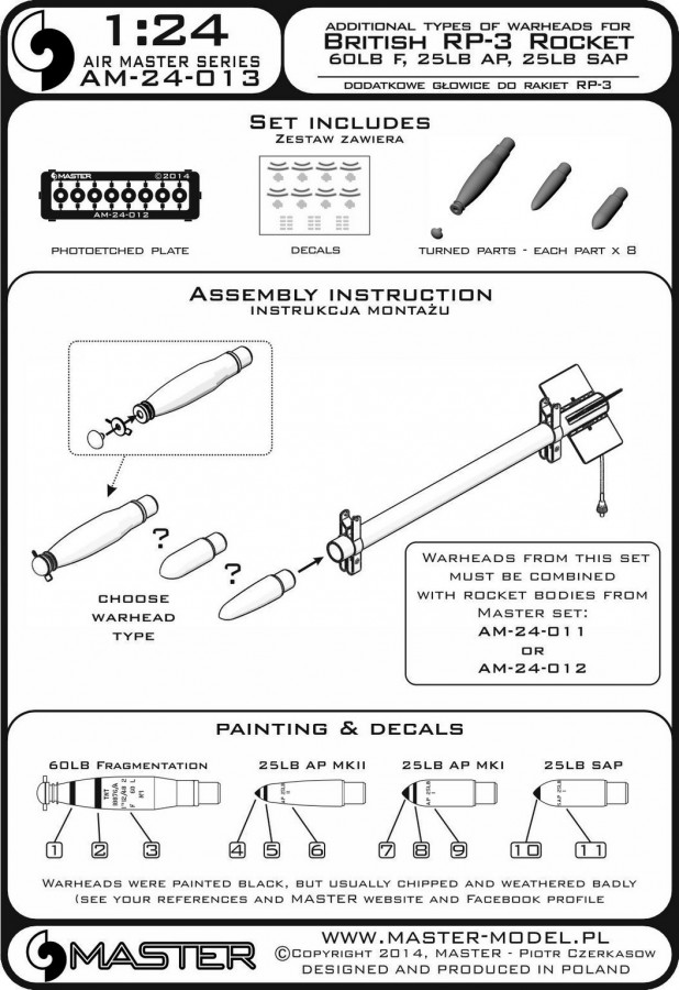 AM-24-013 Дополнительные типы боевых частей для британской ракеты РП-3 (60LB F, 25LB SAP, 25LB AP)
