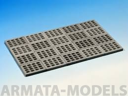 E-018 Дополнения для моделей Modern Concrete Road Panels (Perforated), Set contains following elements in 1/35 scale:20 plaster casted, perforated concrete panels. Size of the panel: 28,5 х 21,4 mm.