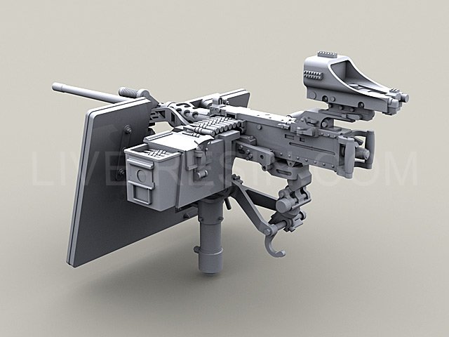 LRE35049 Пулемёт M2 Browning .50 калибр на треноге M3 с тяжёлой пулемётной установкой MK93 с тяжёлым креплением ночных очков, Надставкой Bearing Sleeve и широким бронированным щитом