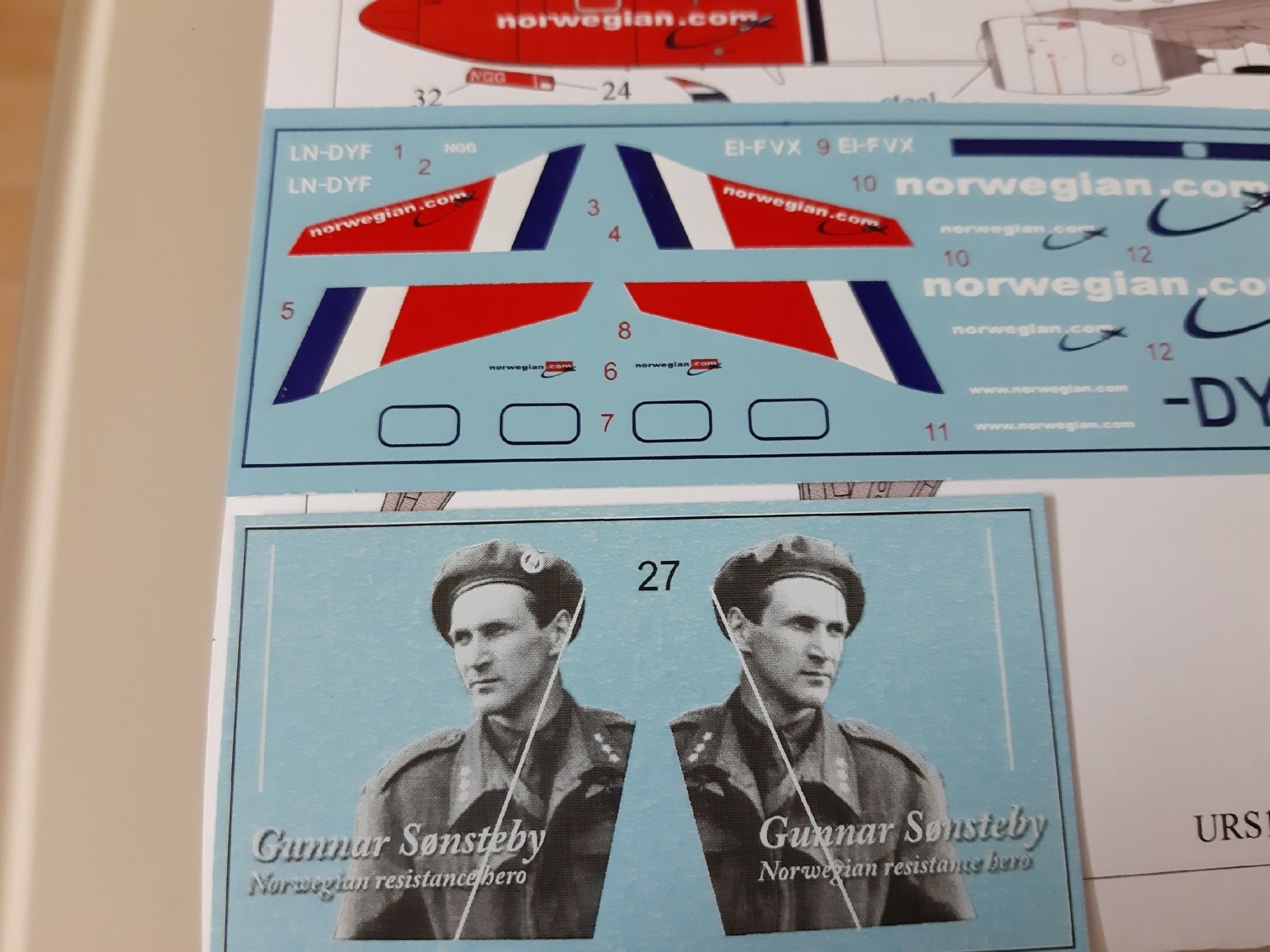 URS1443a Декали для Boeing 737-800 Norwegian Shuttle LN-NGG (Gunnar Sonsteby) with stencils