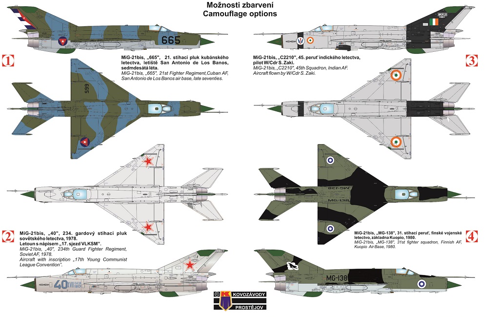 KPM0102 Истребитель  MiG-21BIS w/weapons  Fin/Ind/Rus/Cuba (KP Models) 1/72 KP Models