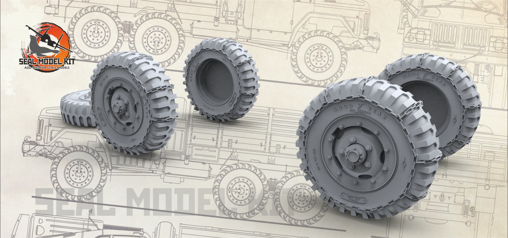 smk35008 Колеса для Dodge WC внедорожные с цепями