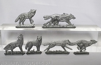 WAB007Silver Набор фигур Волки + медведь (серебристый)